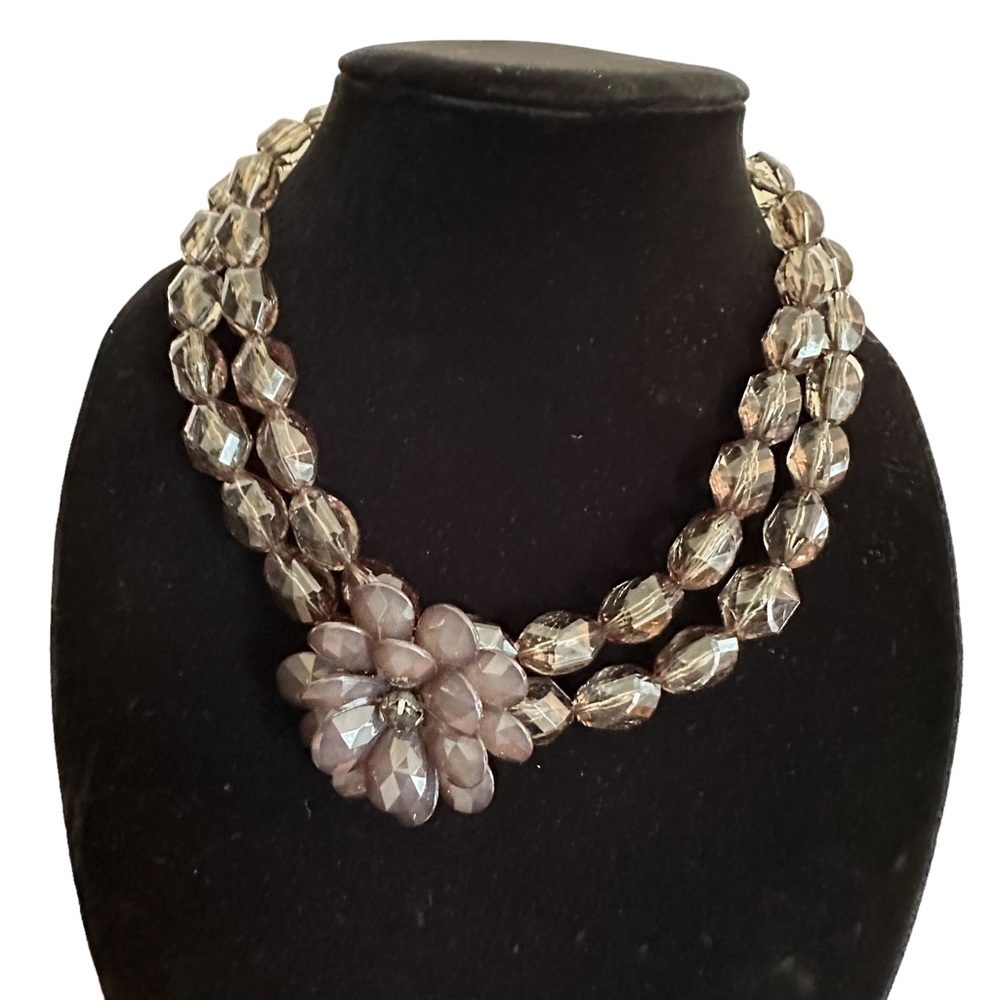 Stunning Beaded Large Flower Double Strand Statement Necklace